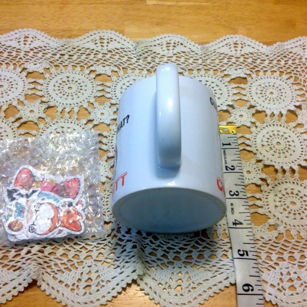 Corgi Alert! Humorous coffee cup and stickers, guess what? Corgi Butt